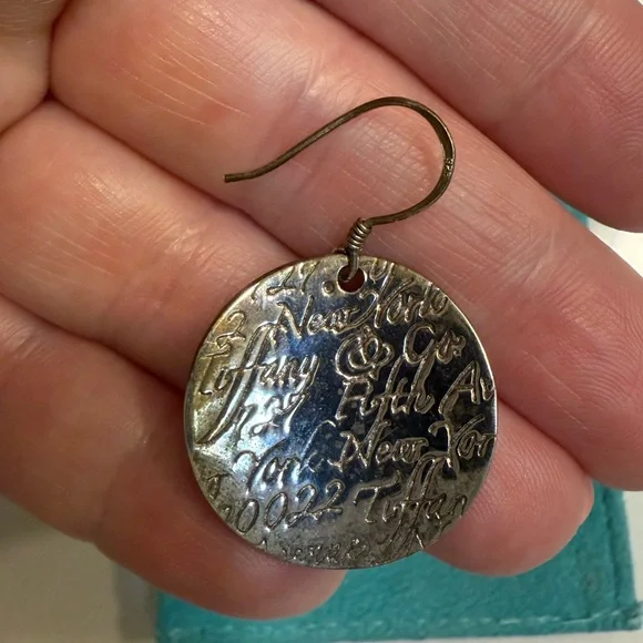 Authentic Tiffany & Co notes large wavy circle dangle hook earrings. - Picture 2 of 3